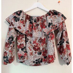 Aritzia Wilfred Womens Floral Long Sleeve Off-Shoulder Blouse Top XS Multicolor